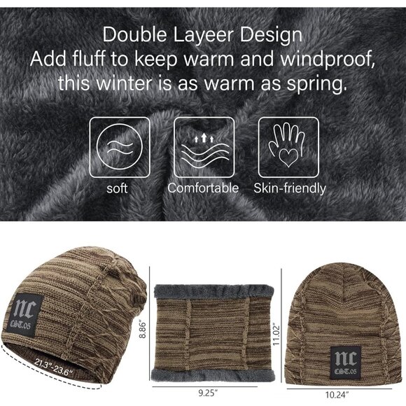 Men Women NC Khakhi Winter Beanie Hat Scarf Set Warm Fleece Lined Set Gear - Picture 4 of 5